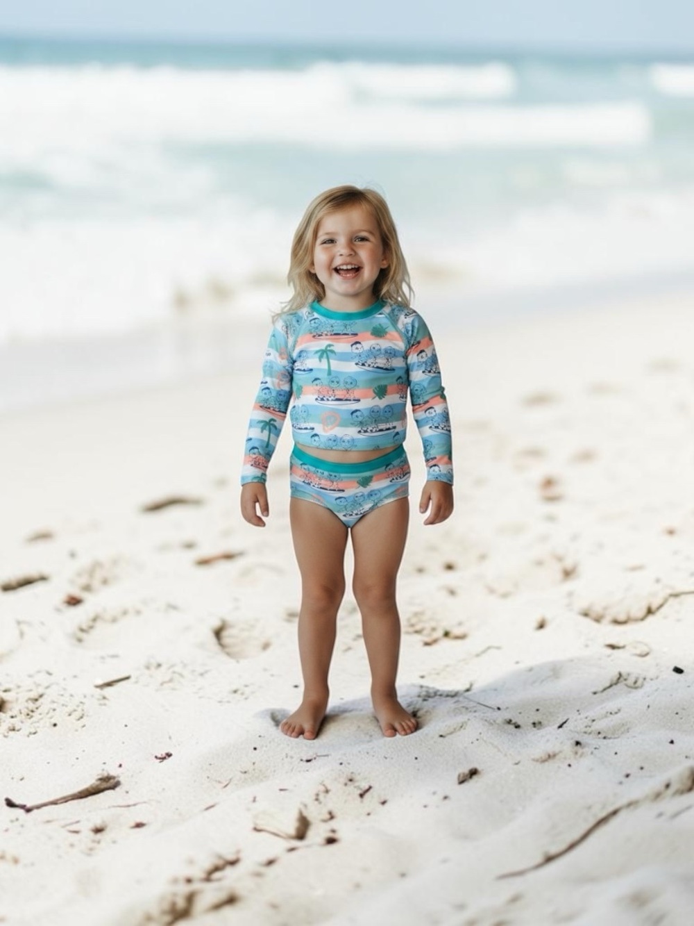 CoComelon' Long-Sleeve Swim Rashguard Character Set in Aqua & Coral Stripe - Picture 10 of 16